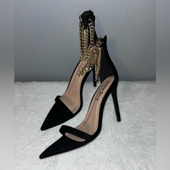 Black Chain Strap Heels - Picture 3 of 5